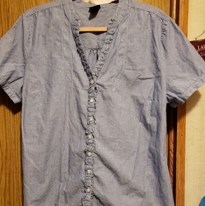 Basic Editions Blue and white pinstripe blouse